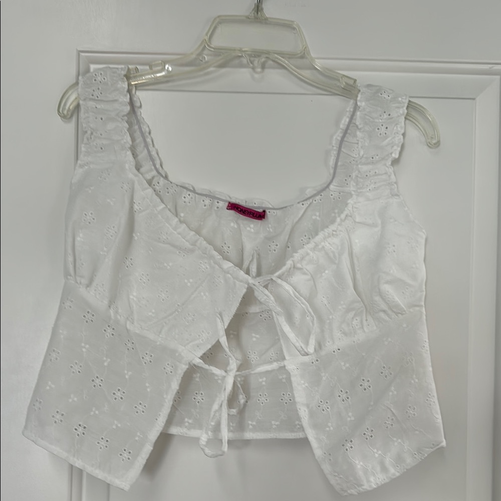 White Crop Tie Front Blouse